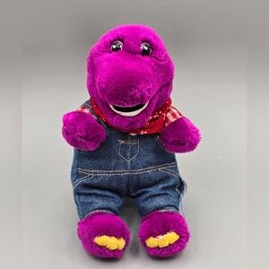 Vintage Barney Plush‎ Stuffed Animal Toy Denim Bibs Overalls Cowboy Western 7.5"